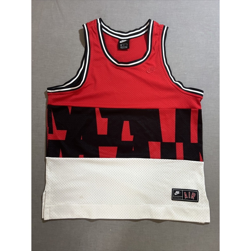 NIKE AIR Mesh Basketball Gym Tank Jersey Mens Medium Logo Red Black Embroidered